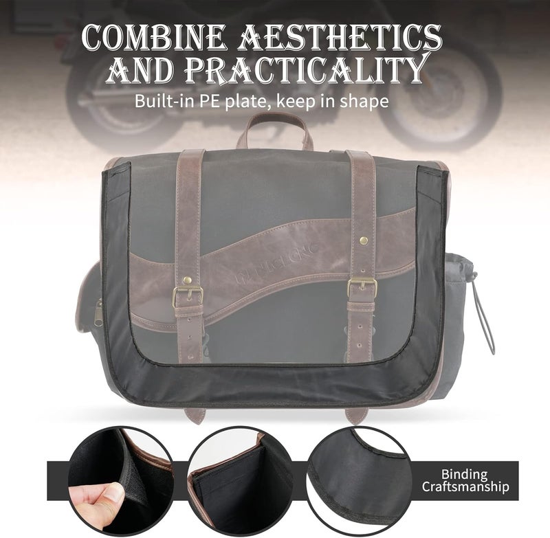 NICECNC Motorcycle Saddle Bags, Vintage Oil Waxed Canvas Saddlebags Motorcycle Panniers Side Throw Over Saddle Bags Compatible with Harley Honda Suzuki Yamaha Adventure Street Glide Brown - Image 4